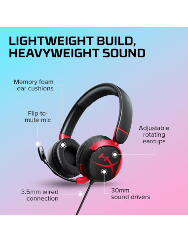 Auriculares con Cable HyperX Cloud Mini - Negro/Rojo, 130g, Gaming