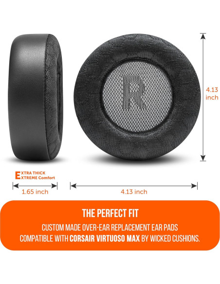 Almohadillas de Gel Refrigerante Wicked Cushions para Corsair Virtuoso Max - Comodidad Extrema, Negro