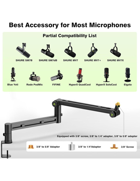 Brazo de Micrófono de Perfil Bajo ABA01 - Soporte Estable para Shure SM7B, Blue Yeti, Rode PodMic Brazo de Micrófono de Perfil Bajo ABA01 - Soporte Estable para Shure SM7B, Blue Yeti, Rode PodMic