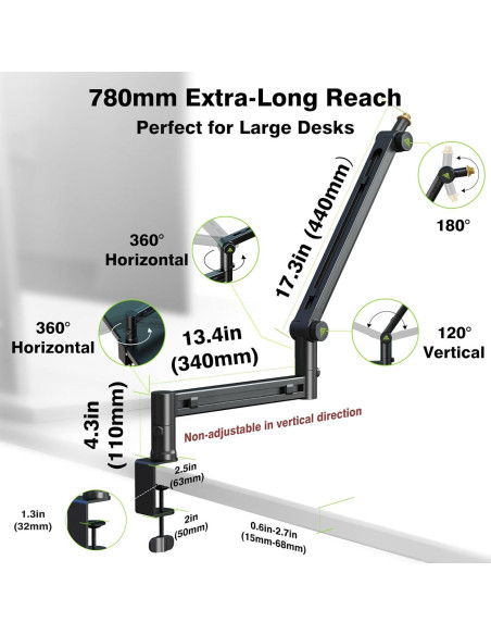 Brazo de Micrófono de Perfil Bajo ABA01 - Soporte Estable para Shure SM7B, Blue Yeti, Rode PodMic Brazo de Micrófono de Perfil Bajo ABA01 - Soporte Estable para Shure SM7B, Blue Yeti, Rode PodMic