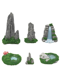 6 Piezas Figuras Miniatura de Rocalla y Estanque de Resina