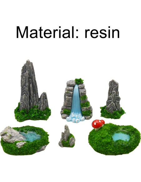 6 Piezas Figuras Miniatura de Rocalla y Estanque de Resina