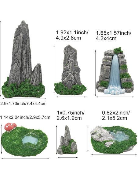 6 Piezas Figuras Miniatura de Rocalla y Estanque de Resina