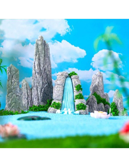 6 Piezas Figuras Miniatura de Rocalla y Estanque de Resina