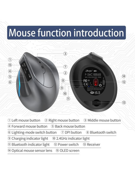 Mouse Inalámbrico Bluetooth Zelotes F26C Vertical 3200DPI Mouse Inalámbrico Bluetooth Zelotes F26C Vertical 3200DPI