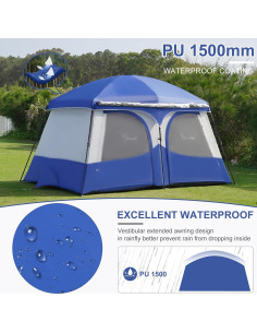 Tienda de Camping Vidalido para 4 Personas Impermeable Azul 2