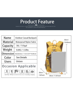 Mochila de Senderismo 30L ROYAL MOUNTAIN Amarilla Impermeable 2