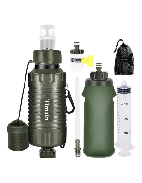 Filtro de Agua Portátil Timain Verde para Camping y Senderismo