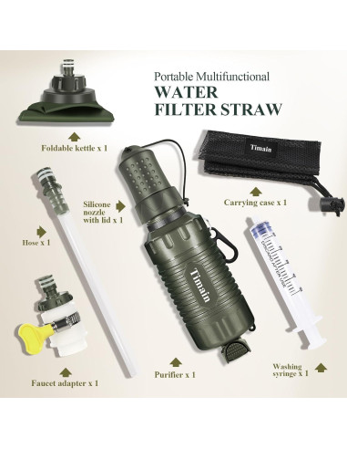 Filtro de Agua Portátil Timain Verde para Camping y Senderismo