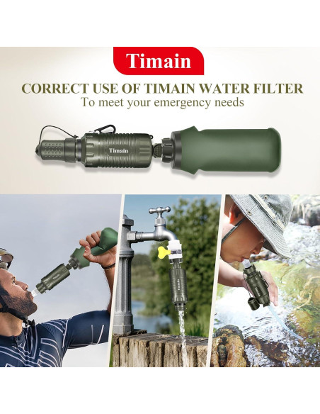Filtro de Agua Portátil Timain Verde para Camping y Senderismo