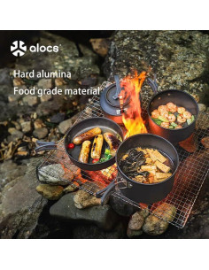 Juego de Utensilios de Cocina para Camping Alocs - Olla 1L, Sartén 20.3cm, Tetera 0.8L 2