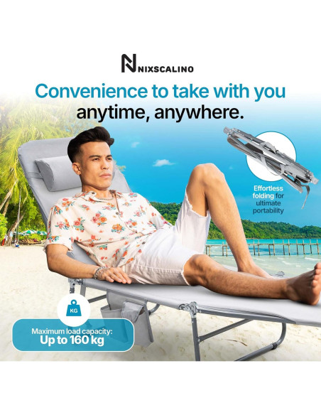 Silla Lounge Plegable NIXSCALINO Reclinable 5.23 kg Gris Silla Lounge Plegable NIXSCALINO Reclinable 5.23 kg Gris