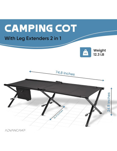 Cama de Camping Plegable ADVANCAMP 120kg 5.6kg 189.9cm