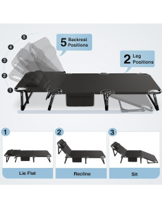 Cama de Camping Plegable Suteck 5 Posiciones 68.58 cm Negra 2