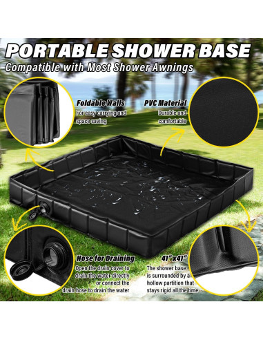 Base de Ducha Portátil Socpuro 104 cm Plegable con Drenaje