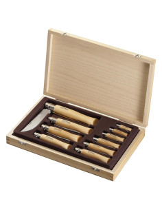 Conjunto de 10 Cuchillos Plegables OPINEL en Caja de Madera