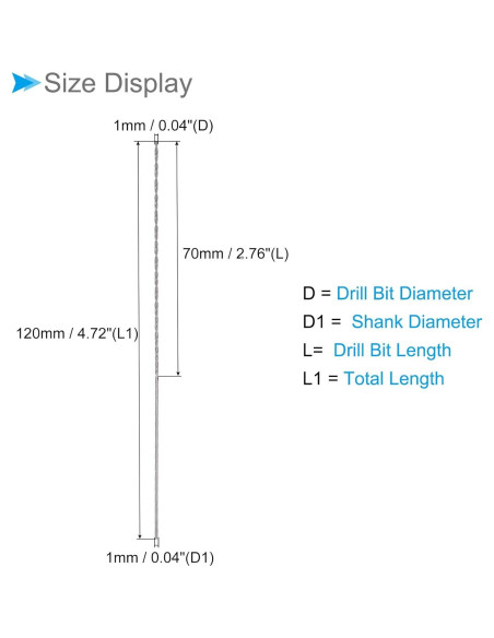 Broca de Tornillo CoCud 1mm x 120mm Acero Alta Velocidad 5 Pzas