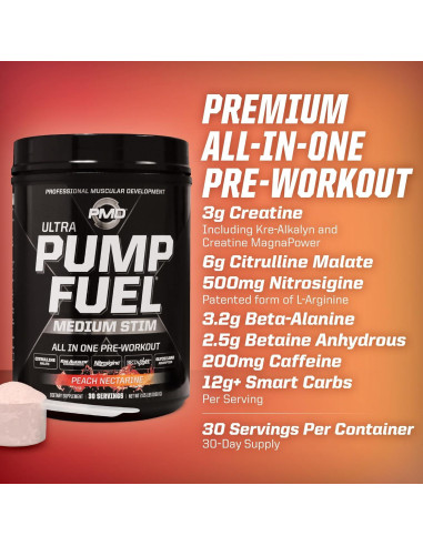 PMD Sports Pump Fuel Ultra Estímulo Medio 30 Porciones Nectarina