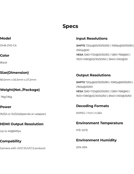 Combo Adaptador UVC a HDMI 4K OBSBOT Tiny 2 y Control Remoto