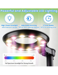 Kit de Cultivo Hidropónico Interior con Luz LED Ajustable 100 cm 2