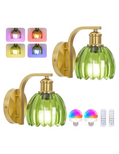 Juego de 2 Apliques de Pared Recargables Verde y Dorado