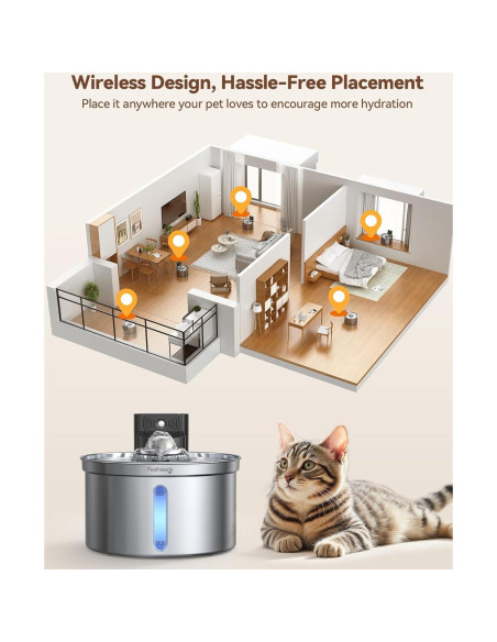 Fuente de Agua Inalámbrica FEELNEEDY 3.5L Acero Inoxidable