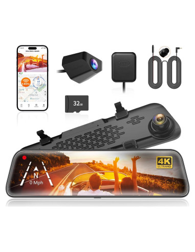 Cámara de Tablero Espejo WOLFBOX G840S 12" 4K con Cable de 10m