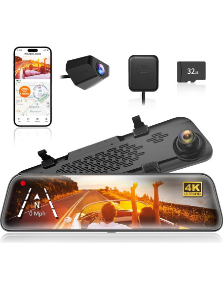 Cámara de Tablero Espejo WOLFBOX G840S 12" 4K con Cable de 10m