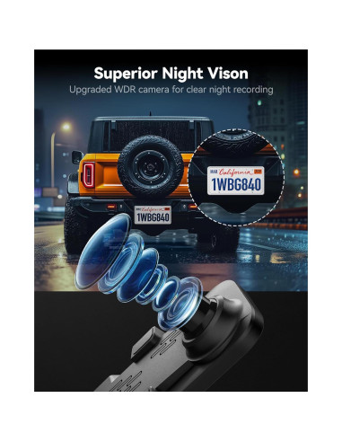 Cámara de Tablero Espejo WOLFBOX G840S 12" 4K con Cable de 10m