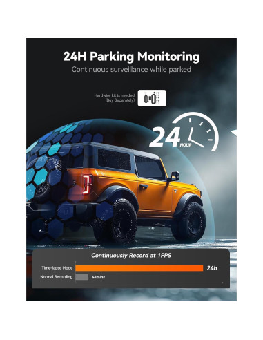 Cámara de Tablero Espejo WOLFBOX G840S 12" 4K con Cable de 10m