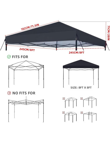 Cubierta de Reemplazo para Toldos 2.44x2.44m YANWEI Negra Impermeable