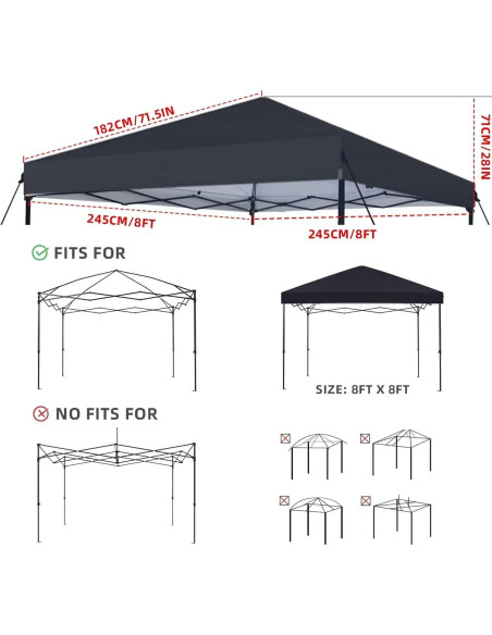 Cubierta de Reemplazo para Toldos 2.44x2.44m YANWEI Negra Impermeable