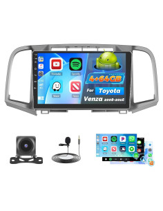 Radio de Coche Roinvou para Toyota Venza 2008-2016, 9" HD, Carplay Inalámbrico, Android Auto, Bluetooth 5.0
