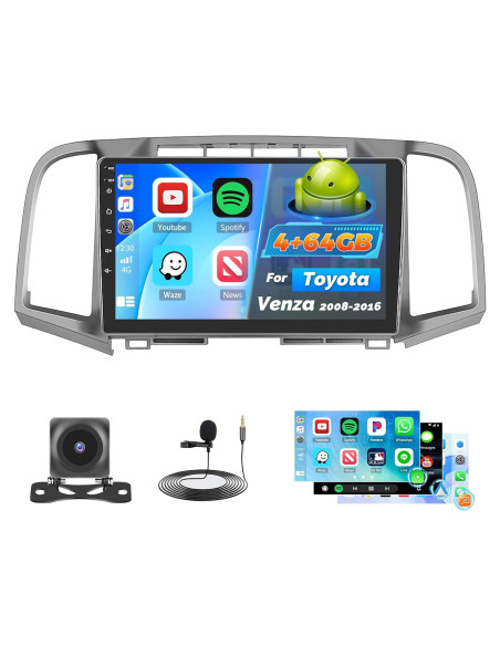 Radio de Coche Roinvou para Toyota Venza 2008-2016, 9" HD, Carplay Inalámbrico, Android Auto, Bluetooth 5.0