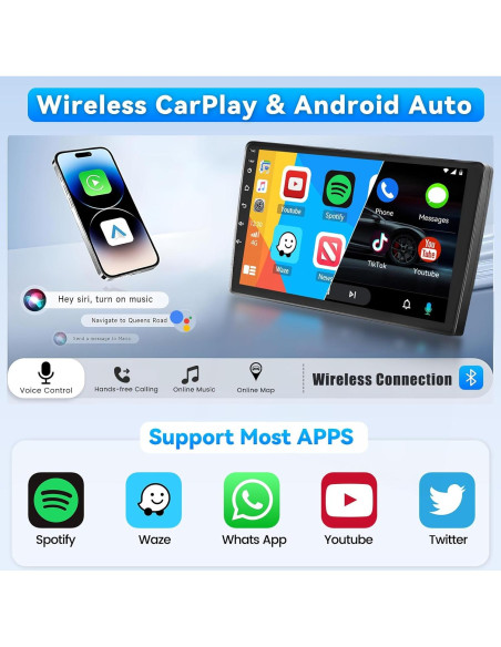 Radio de Coche Roinvou para Toyota Venza 2008-2016, 9" HD, Carplay Inalámbrico, Android Auto, Bluetooth 5.0
