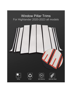 10 PCS Molduras de Pilar de Ventana YAKANEY para Toyota Highlander 2020-2025 2