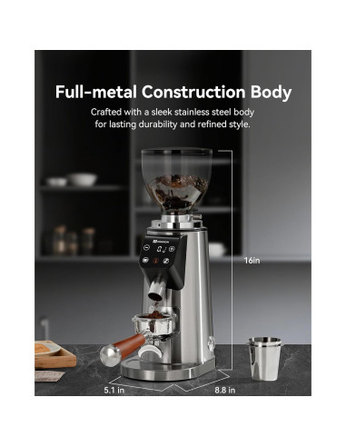 Molinillo de Café MOKKOM 64mm Acero Inoxidable 100 Configuraciones