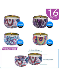 Juego de Velas Aromáticas Kedtui 16 Pack Cera de Soja Natural 2