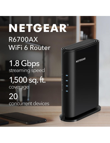 Ruteador WiFi 6 NETGEAR R6700AX 1.8 Gbps 139 m 20 Dispositivos
