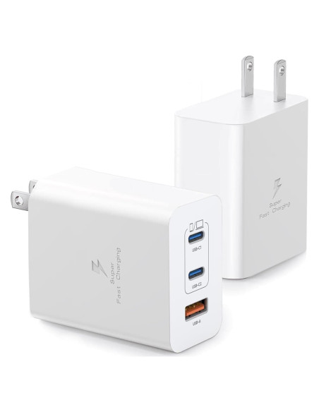 Cargador USB C 100W 3 Puertos GaN Rápido 2Pack para MacBook/iPhone