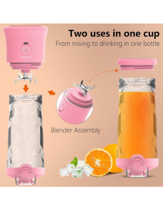 Licuadora Portátil VKYOZVA Rosa 600ml USB-C 6 Cuchillas 2