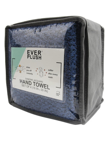 Juego de 4 Toallas de Mano Everplush Secado Rápido Azul Marino
