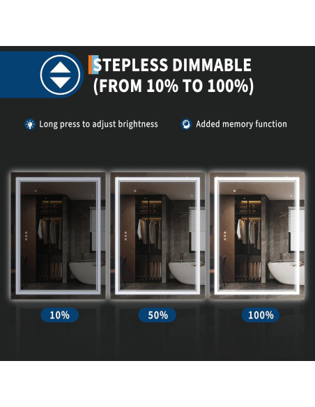 Espejo de Baño LED GarveeHome 101.6x81.3 cm Anti-Niebla
