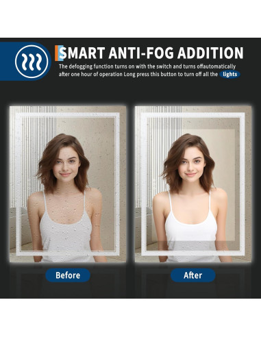 Espejo de Baño LED GarveeHome 101.6x81.3 cm Anti-Niebla