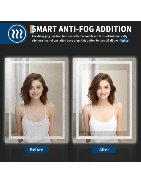 Espejo de Baño LED GarveeHome 101.6x81.3 cm Anti-Niebla