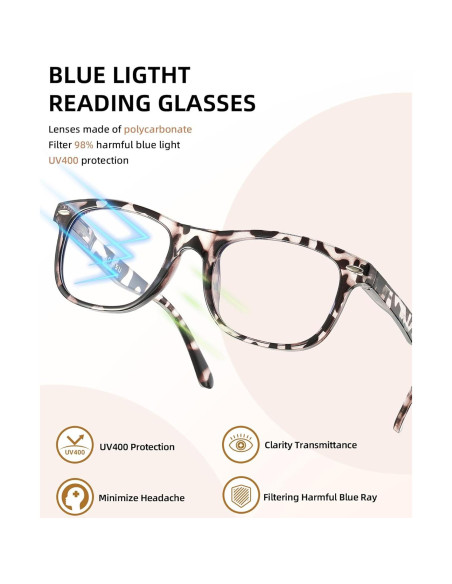 Paquete de 5 Gafas de Lectura Anti-Luz Azul 2.5x Unisex