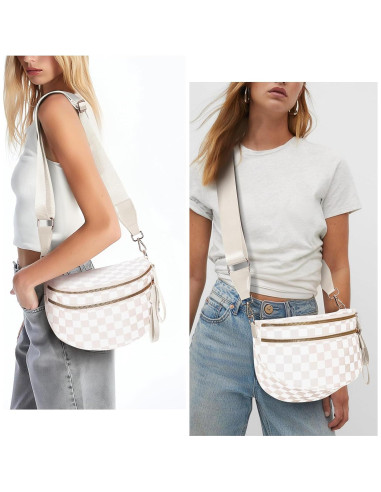 Bolsa de Cadera a Cuadros para Mujeres Nylon 28x14x13.5cm