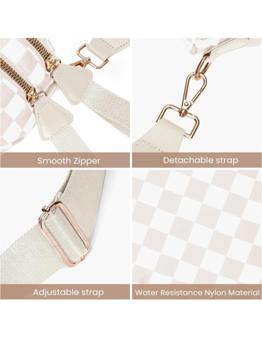 Bolsa de Cadera a Cuadros para Mujeres Nylon 28x14x13.5cm