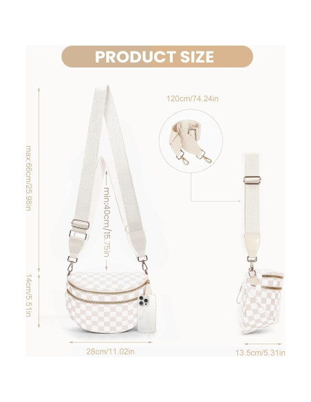 Bolsa de Cadera a Cuadros para Mujeres Nylon 28x14x13.5cm