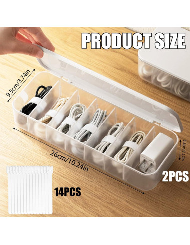 Paquete de 2 cajas organizadoras de cables ZILAMGOO 26x9.5x5.5cm